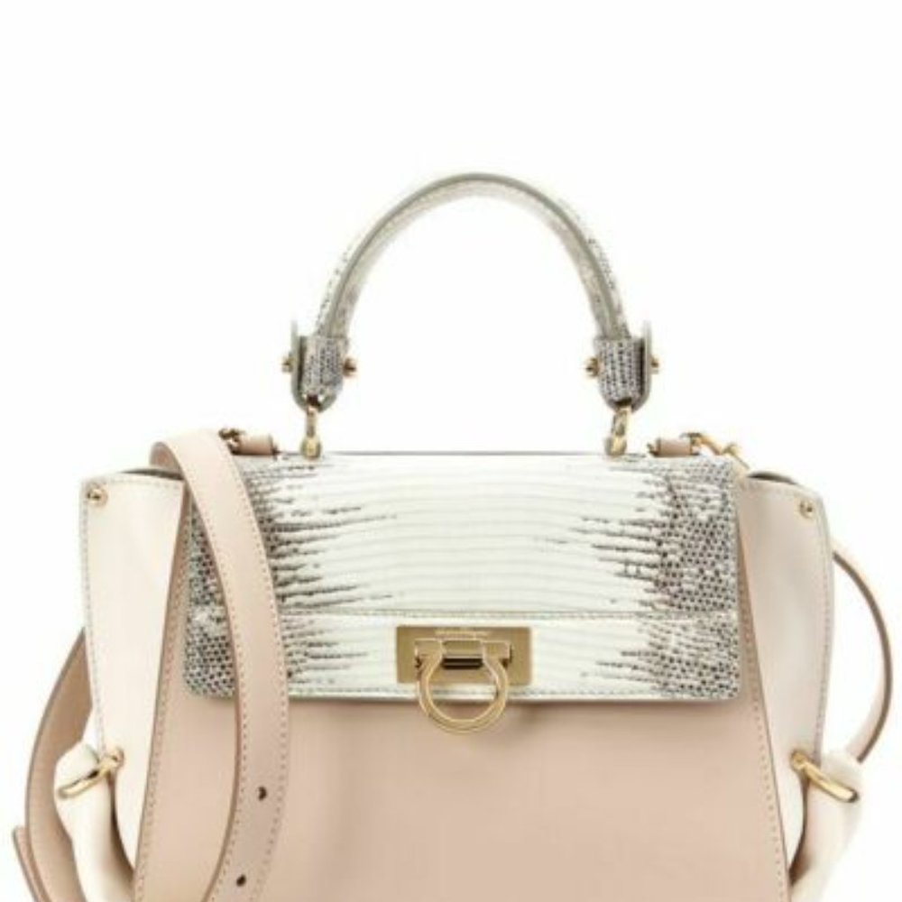 SALVATORE FERRAGAMO LEATHER SOFIA SHOULDER BAG WITH LIZARD SKIN- WAS 3700 + TAX
